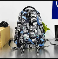 A high-capacity One Piece Luffy Backpack featuring a vibrant graffiti print of Monkey D. Luffy, designed as a durable school bag for middle and high students.