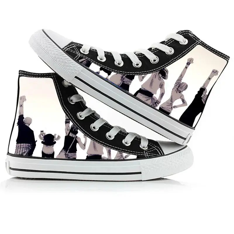 One Piece Anime Canvas Shoes Luffy Zoro hand-painted high top sneakers boys girls casual