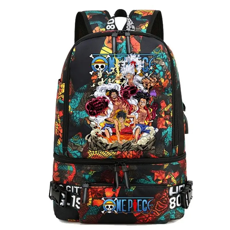 One Piece Anime Polyester School Travel Backpack featuring vibrant artwork and stylish design for teens.