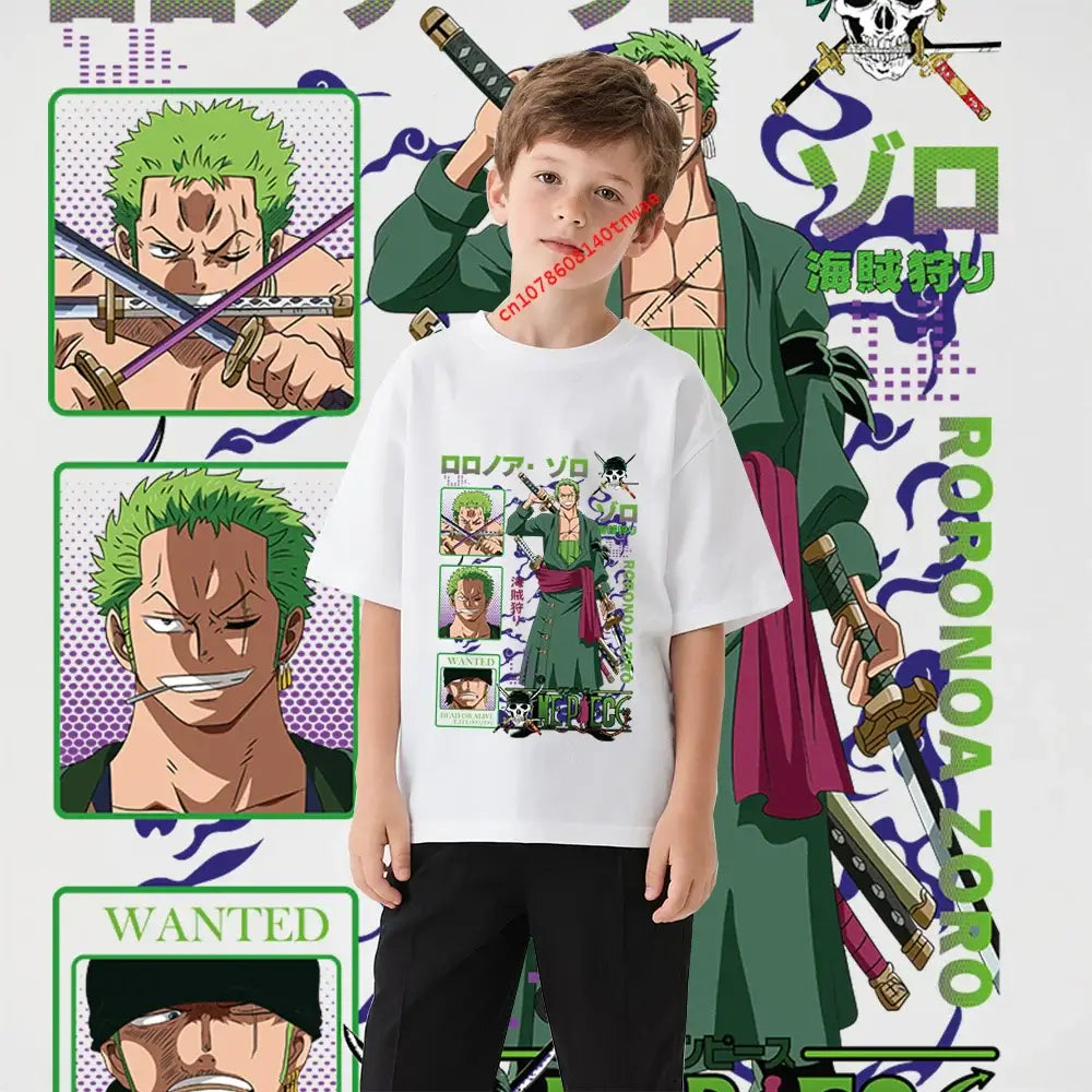 One Piece Zoro Kids T-Shirt Pure Cotton Boys Top short sleeve anime print breathable summer