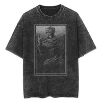 Yuji and Sukuna Split Face T-Shirt featuring a stylized graphic in washed black cotton, short sleeves.