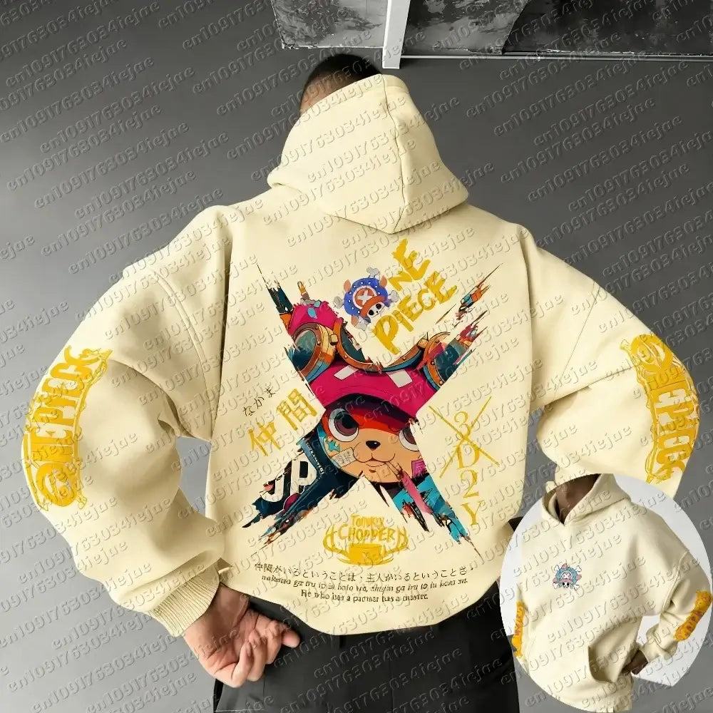 Chopper Hoodie One Piece Parent-Child Matching 100% premium cotton oversized fit long sleeve Tony Tony Chopper anime print unisex kids adults front view