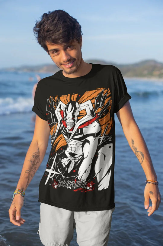 A premium Bleach Ichigo T-Shirt featuring a black and white manga strip graphic of Kurosaki Ichigo, designed as soft unisex anime streetwear.