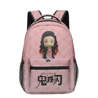 A 3-piece Demon Slayer Backpack Set featuring Tanjiro and Nezuko anime art, including a school bag, lunch box, and pencil case for elementary students.
