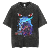 Men's vintage Naruto Rock Lee Streetwear T Shirt in a washed black style, featuring an anime graphic of the taijutsu master.
