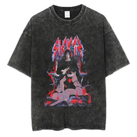 Men's vintage Naruto Rock Lee Streetwear T Shirt in a washed black style, featuring an anime graphic of the taijutsu master.