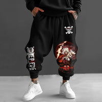 Trendy One Piece Graphic Joggers featuring anime character prints, designed as casual Y2K streetwear sweatpants for men and women.