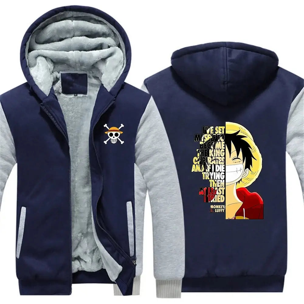 Luffy One Piece Zip-Up Fleece Hoodie | Winter Jacket