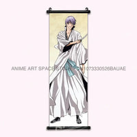 High-quality Bleach Anime Posters Japanese hanging scroll featuring Kurosaki Ichigo and Kuchiki Rukia printed on durable canvas for home decor.