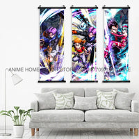 High-definition Dragon Ball Posters hanging scroll wall art featuring Son Goku, Vegeta, and Frieza printed on canvas for home decor.