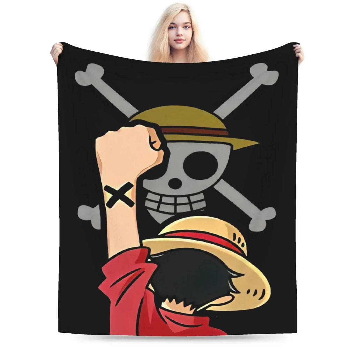 Stay warm with this One Piece Luffy Blanket! 🏴‍☠️ Premium knitted fleece throw for beds and sofas. Soft anime home decor. Shop the trend now!