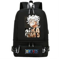 One Piece Anime Polyester School Travel Backpack featuring Nika Gear 5 design for students and fans.