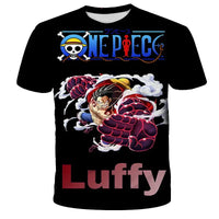 A breathable One Piece Luffy T-shirt featuring a cartoon graphic, designed as a loose-fit casual top for men and boys.