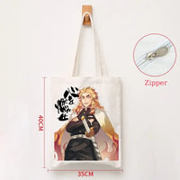 A durable Demon Slayer Canvas Bag featuring Kamado Nezuko and Tanjiro anime graphics, designed as a zipper tote for students and shoppers.