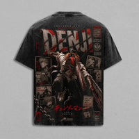 Denji Chainsaw Man Dark Manga Washed T-Shirt featuring a dynamic design with character art and bold lettering.