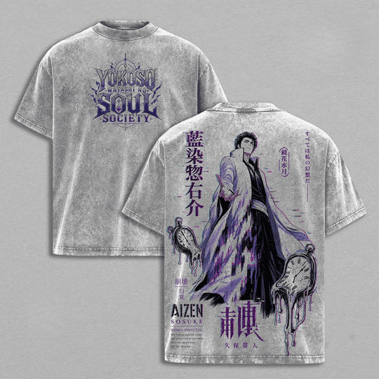 Sosuke Aizen Bleach Vintage Washed T-Shirt Oversized Tee