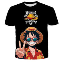 A breathable One Piece Luffy T-shirt featuring a cartoon graphic, designed as a loose-fit casual top for men and boys.