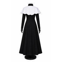 Aizen Sousuke TYBW Cosplay Costume black robe with white shoulder cape and gloves, perfect for conventions.