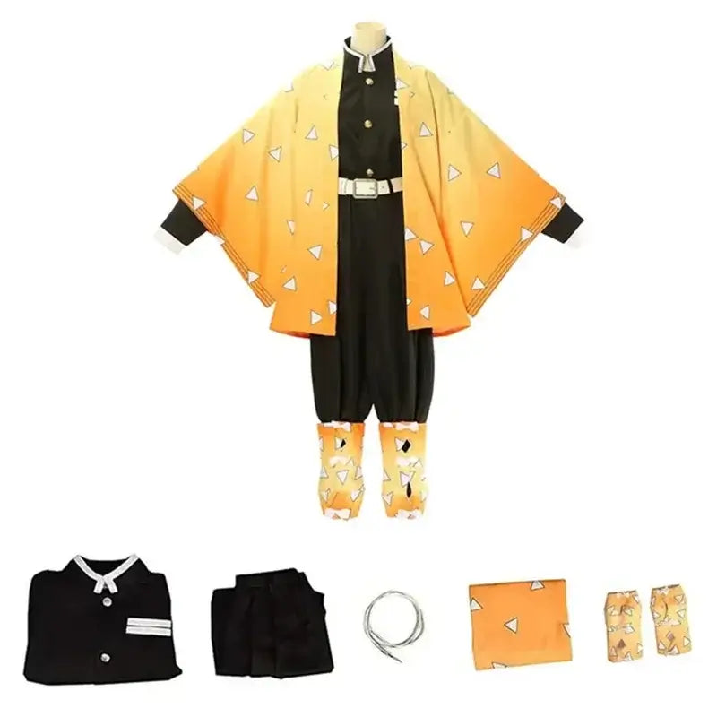 Kids wearing New Demon Slayer Cosplay costumes featuring Tanjiro Kamado, Nezuko, and Shinobu Kocho for Halloween and Christmas gifts.