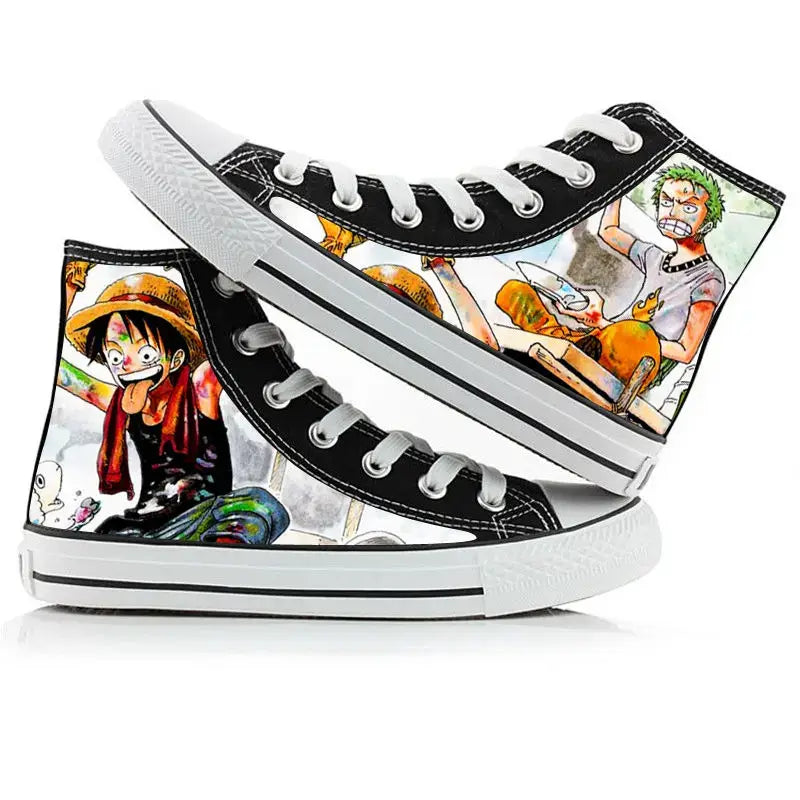 One Piece Anime Canvas Shoes Luffy Zoro hand-painted high top sneakers boys girls casual