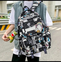 A high-capacity One Piece Luffy Backpack featuring a vibrant graffiti print of Monkey D. Luffy, designed as a durable school bag for middle and high students.