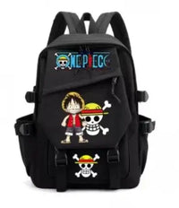 A lightweight canvas One Piece Backpack featuring kawaii anime characters, suitable for school, travel, and carrying a laptop computer.