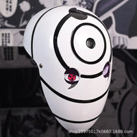 A highly imitative, high-gloss Obito Cosplay Mask featuring the Akatsuki Sharingan design for anime Halloween costumes and conventions.