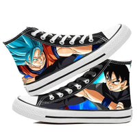 A pair of hot Dragon Ball Goku Canvas Shoes, anime fashion sneakers with a graffiti design for men, women, teenagers, and students.
