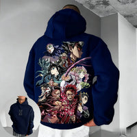 A cozy Muichiro Tokito Hoodie made of fleece, featuring a loose fit Mist Hashira design for men, women, and children.
