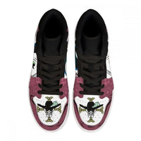 A pair of custom One Piece Basketball Shoes featuring anime designs of Luffy and Zoro, suitable as unisex sneakers.