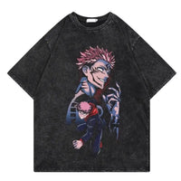 Jujutsu Kaisen Vintage Washed Cotton T-Shirt featuring iconic characters in a loose, short-sleeve design.