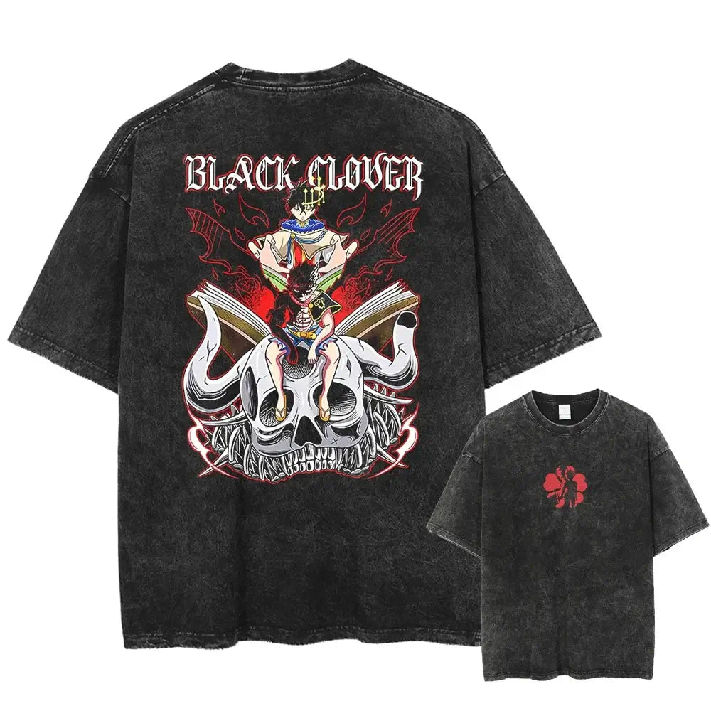 Asta Black Clover Manga Streetwear T-Shirt featuring a graphic design on a washed cotton oversized tee.