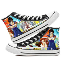 A pair of hot Dragon Ball Goku Canvas Shoes, anime fashion sneakers with a graffiti design for men, women, teenagers, and students.