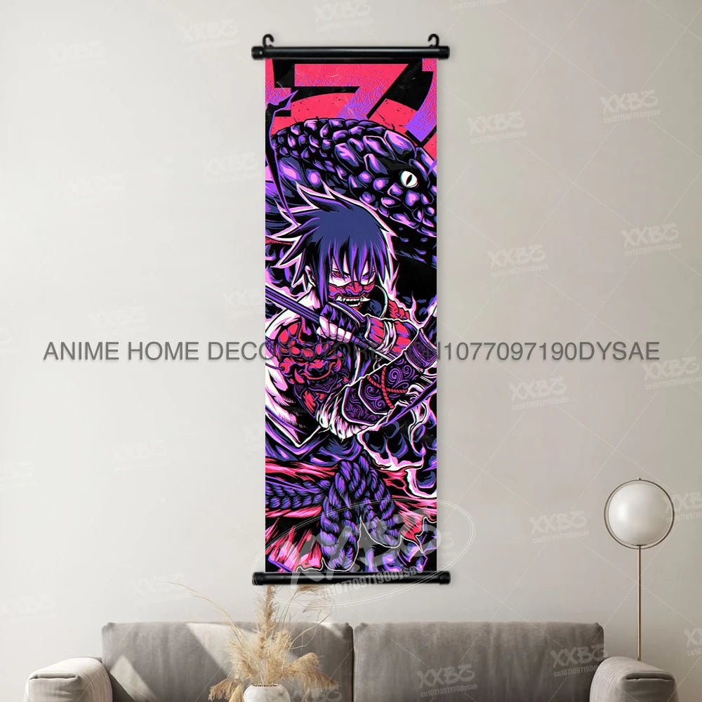 High-quality Uzumaki Naruto Posters wall art scroll featuring Sasuke Uchiha, Madara, and Might Guy for anime home decor.