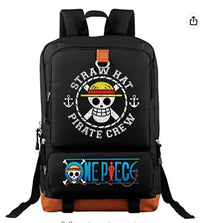 A large, unisex One Piece Luffy Printed Unisex Backpack suitable for school and travel, with compartments for a laptop and iPad.