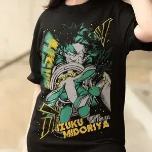 A trendy Deku Streetwear T-Shirt made of 100% cotton, featuring a fire style Izuku Midoriya graphic art for unisex Japanese fashion.