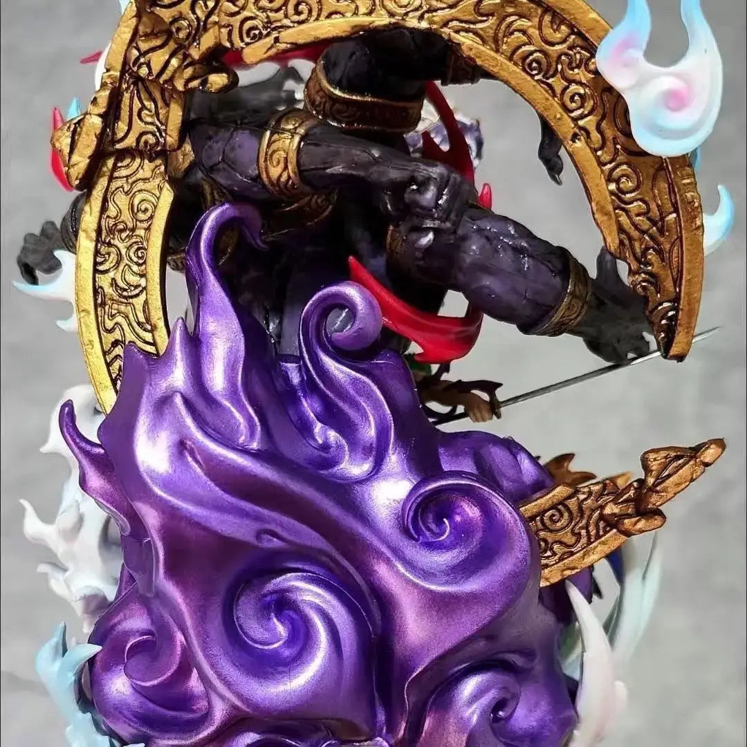 A detailed Roronoa Zoro Hell Form Figure made of PVC, showcasing the King of Hell three-sword style battle pose for anime collection.