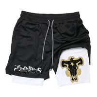 Black Five-Leaf Clover Double-Layer Sports Shorts with Pockets