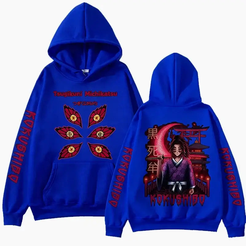 A trendy Demon Slayer Hoodie made of warm fleece, featuring a Harajuku streetwear graphic print for men's and women's autumn fashion.