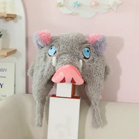 Inosuke Boar Head Plush Cosplay Neck Pillow U-shaped hooded travel blackout cloak anime prop