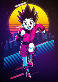 A retro style Hunter x Hunter Anime Poster printed on high-quality canvas featuring Gon and Killua, ideal for home decor and kids' bedrooms.
