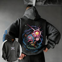 A loose-fit Tony Tony Chopper Hoodie featuring a cute anime graphic print, designed as American street hip hop wear for men and children.