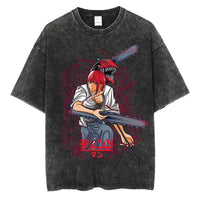 Chainsaw Man Power Print T-Shirt Y2K Harajuku washed cotton unisex anime tee men women
