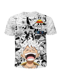 A casual One Piece Luffy T-shirt featuring a cartoon Monkey D. Luffy graphic, designed as a loose, breathable short-sleeve top for men and boys.