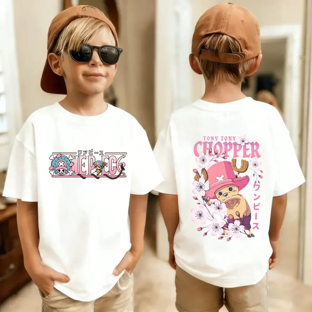 One Piece Kids T-Shirt Anime Luffy Zoro Chopper short sleeve cotton summer tee boys girls ages 7-13