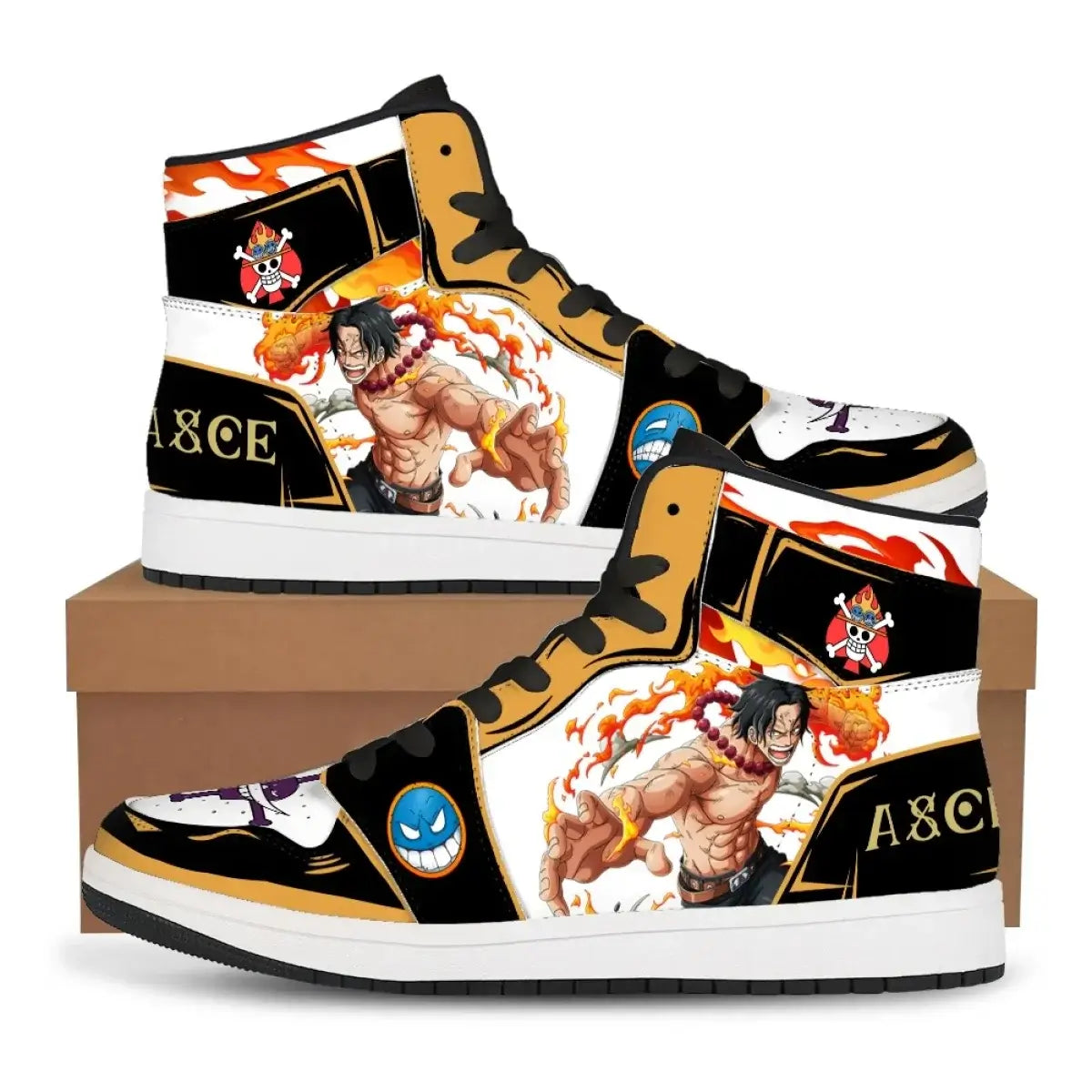 A pair of custom One Piece Basketball Shoes featuring anime designs of Luffy and Zoro, suitable as unisex sneakers.