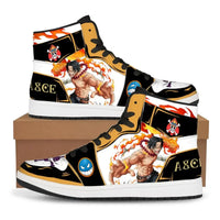 A pair of custom One Piece Basketball Shoes featuring anime designs of Luffy and Zoro, suitable as unisex sneakers.