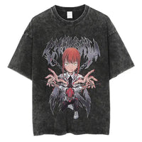 Chainsaw Man Power Print T-Shirt Y2K Harajuku washed cotton unisex anime tee men women