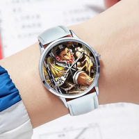 A stylish Demon Slayer Watch featuring two-dimensional anime art of Rengoku Kyoujurou and Tokitou Muichirou, designed as a trendy business wristwatch.