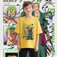 One Piece Zoro Kids T-Shirt Pure Cotton Boys Top flat lay fashion style sizes 100-160cm